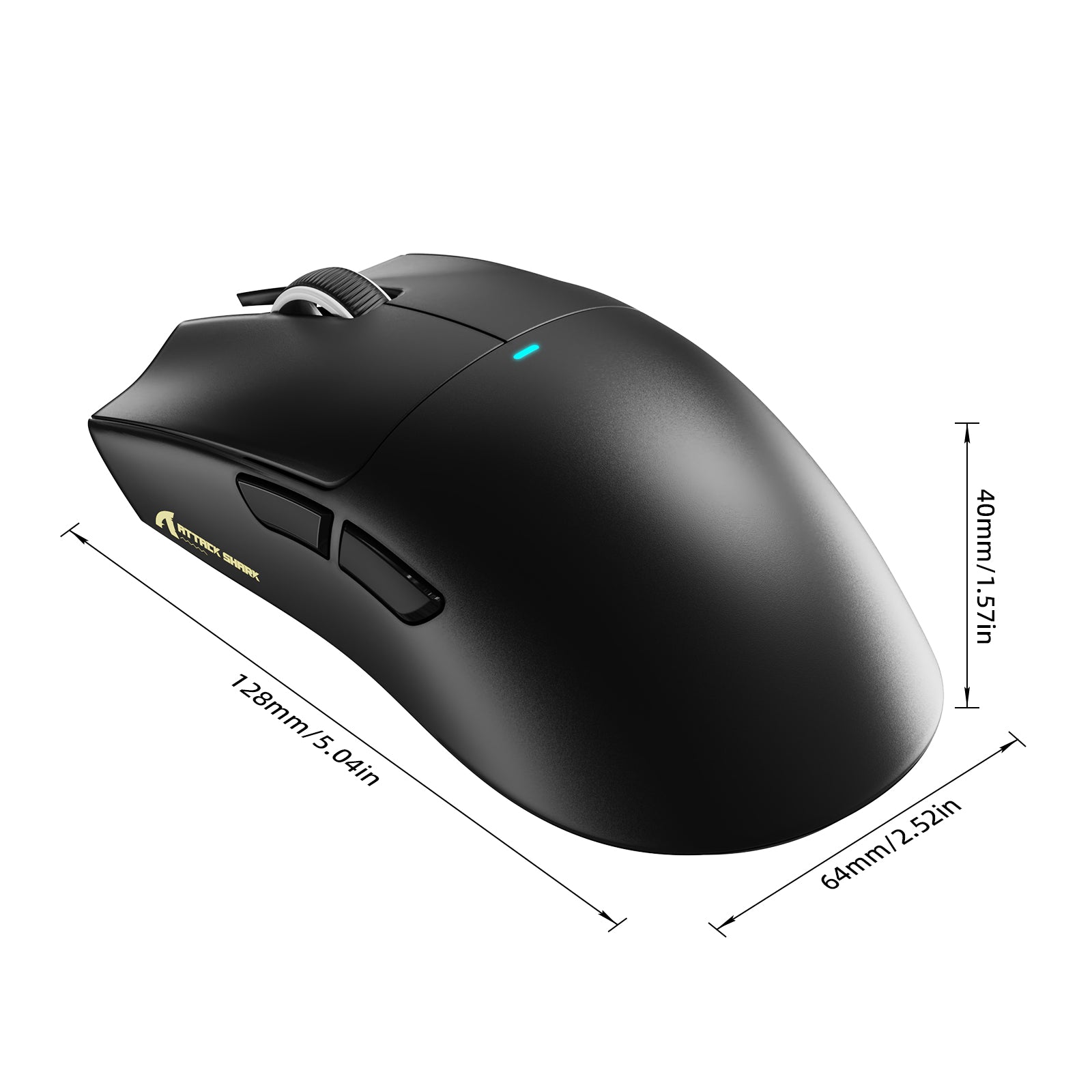 Black ATTACK SHARK X11 PRO V2 wireless gaming mouse, 128mm long with ergonomic shell