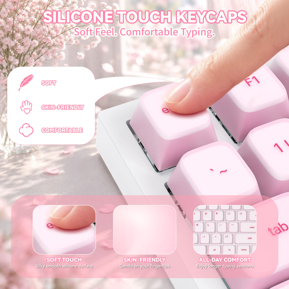 Set di copritasti in silicone ATTACK SHARK SK01 a 113 tasti, profilo Cherry, ANSI, rosa