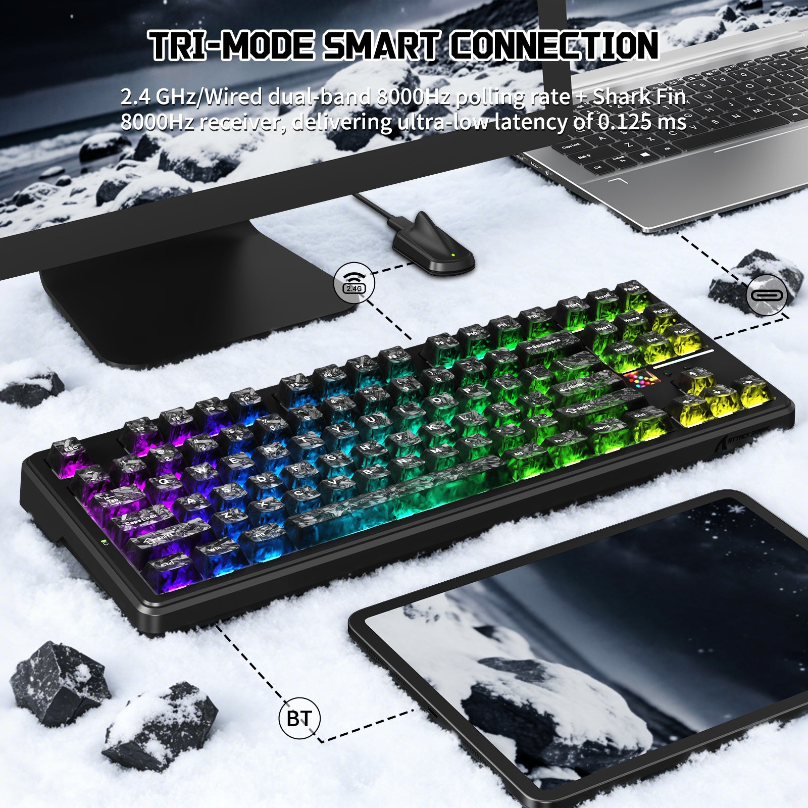 ATTACK SHARK X87 ULTRA Tastiera meccanica wireless con ricevitore wireless 8K