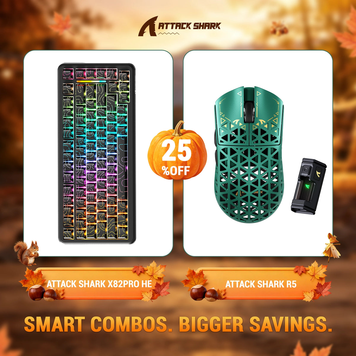 Bundle tastiera ATTACK SHARK X82 PRO HE con attivazione rapida + mouse da gaming wireless in fibra di carbonio R5