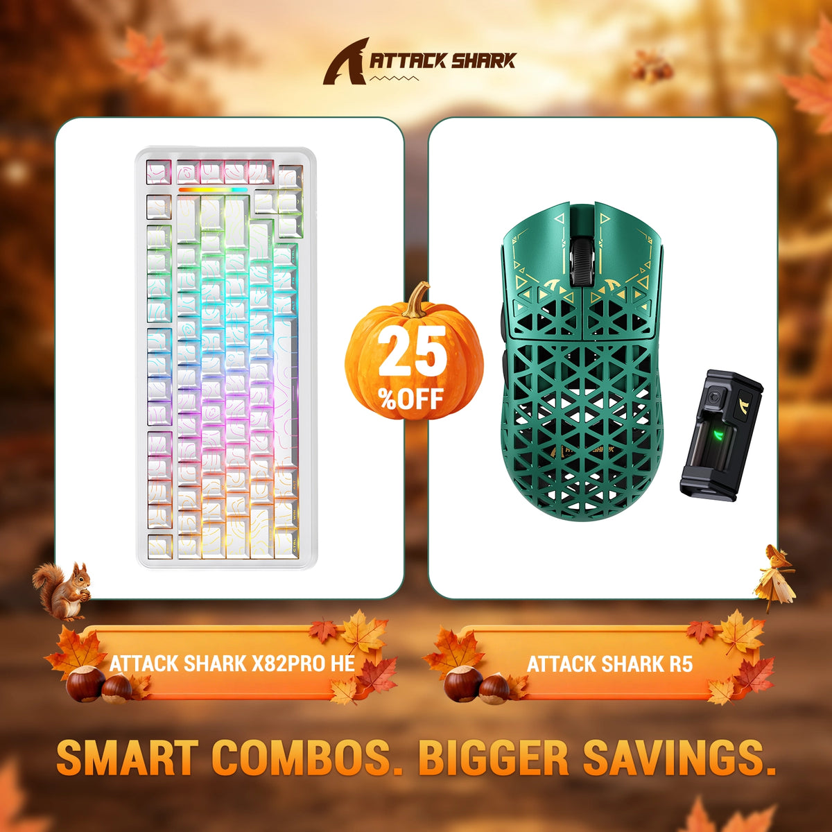 Bundle tastiera ATTACK SHARK X82 PRO HE con attivazione rapida + mouse da gaming wireless in fibra di carbonio R5