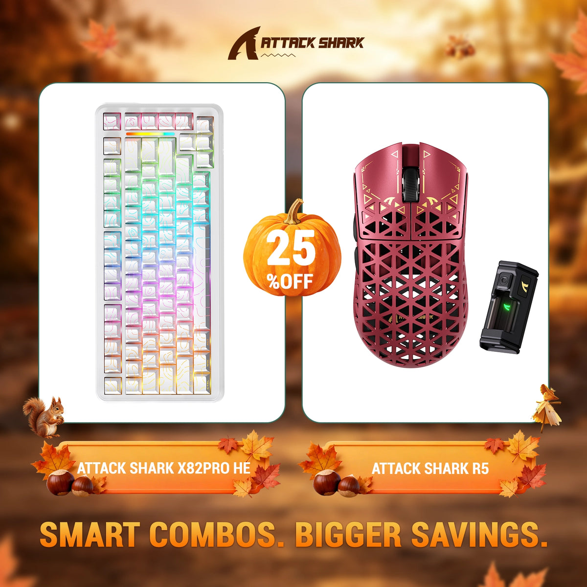 Bundle tastiera ATTACK SHARK X82 PRO HE con attivazione rapida + mouse da gaming wireless in fibra di carbonio R5