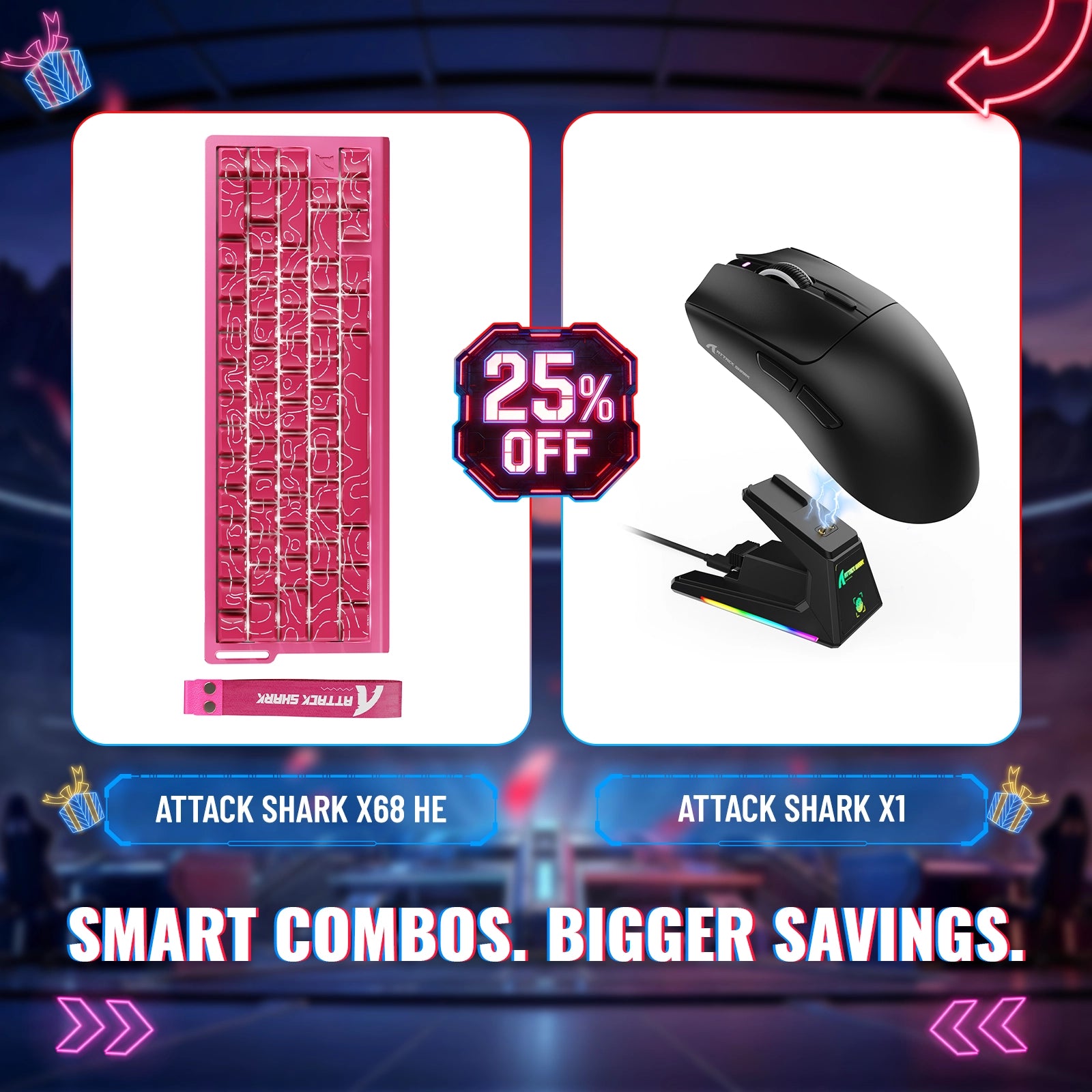 Tastiera Rapid Trigger ATTACK SHARK X68HE + Mouse da gaming wireless X1 - Pacchetto