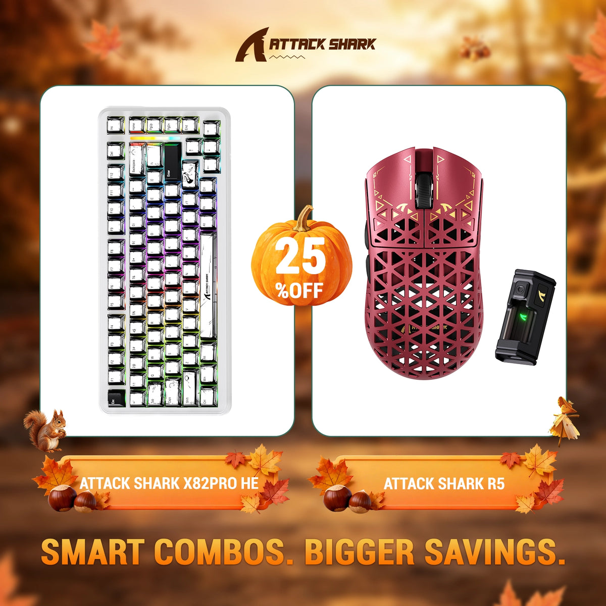 Bundle tastiera ATTACK SHARK X82 PRO HE con attivazione rapida + mouse da gaming wireless in fibra di carbonio R5