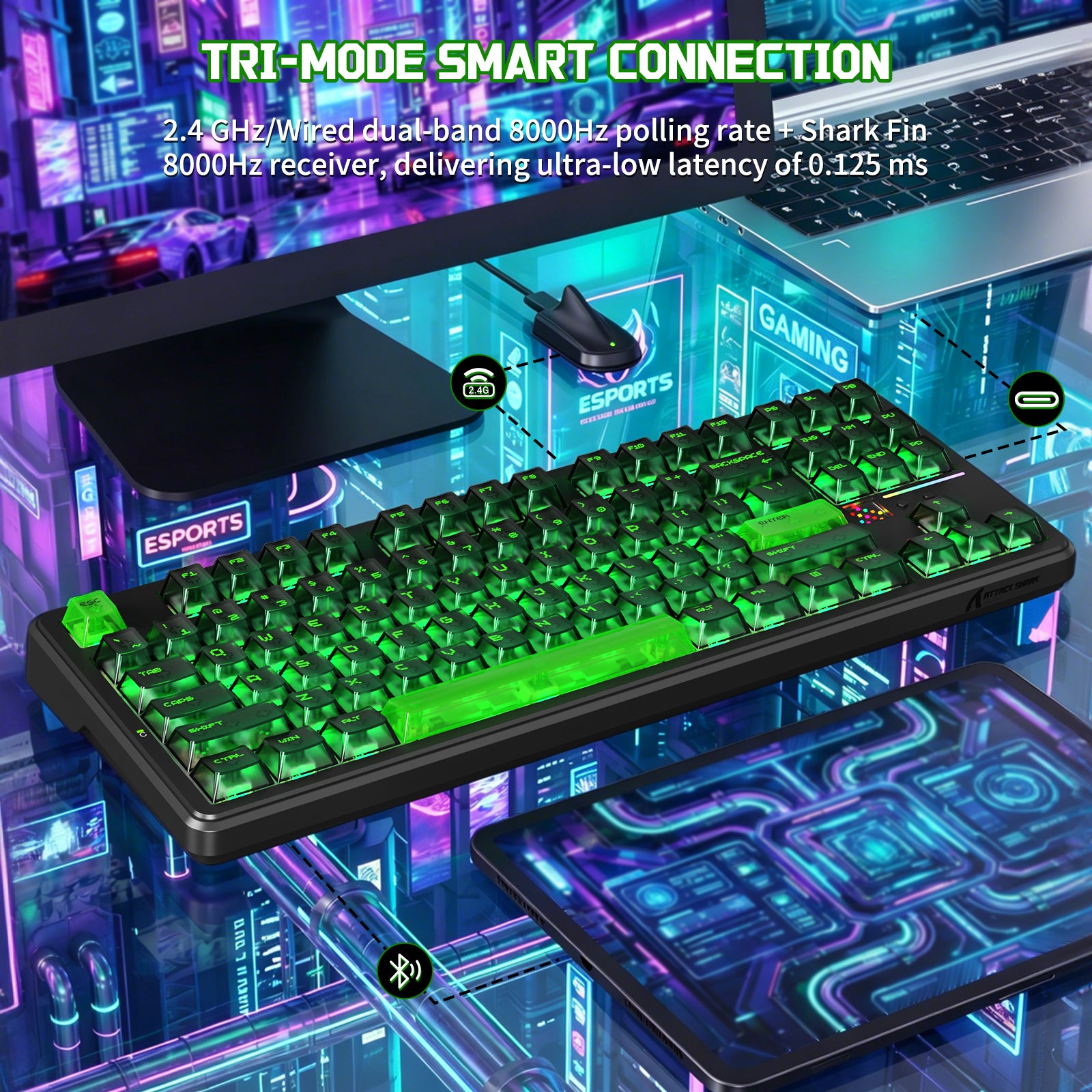 ATTACK SHARK X87 ULTRA Tastiera meccanica wireless con ricevitore wireless 8K