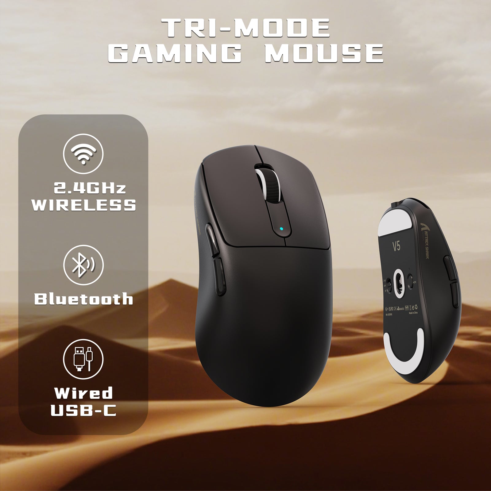 ATTACK SHARK V5 Mouse da Gioco Wireless 8KHz PAW3950MAX con Cavo C06 Ultra