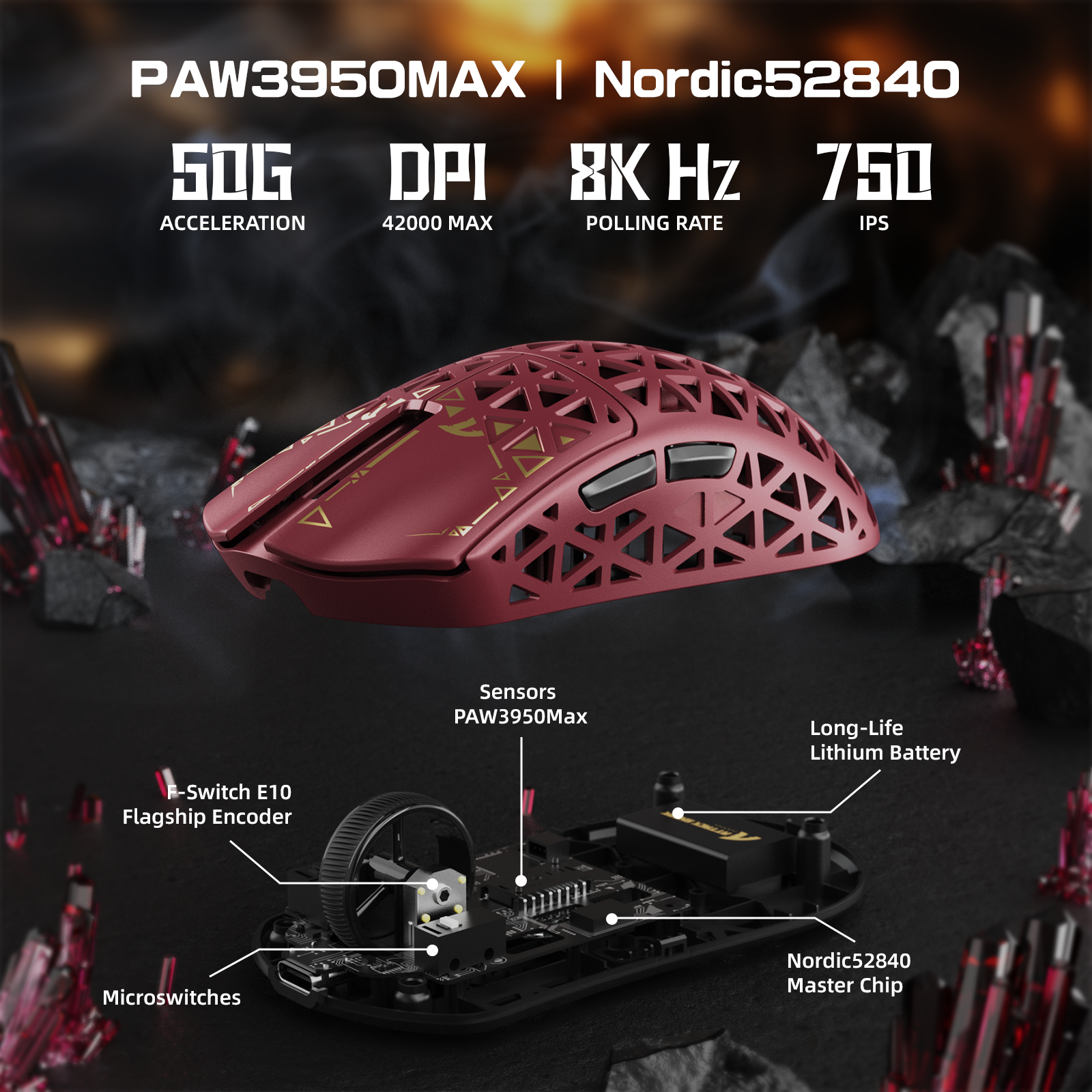 ATTACK SHARK R5 ULTRA Mouse da Gaming Wireless in Fibra di Carbonio 8K PAW3950MAX