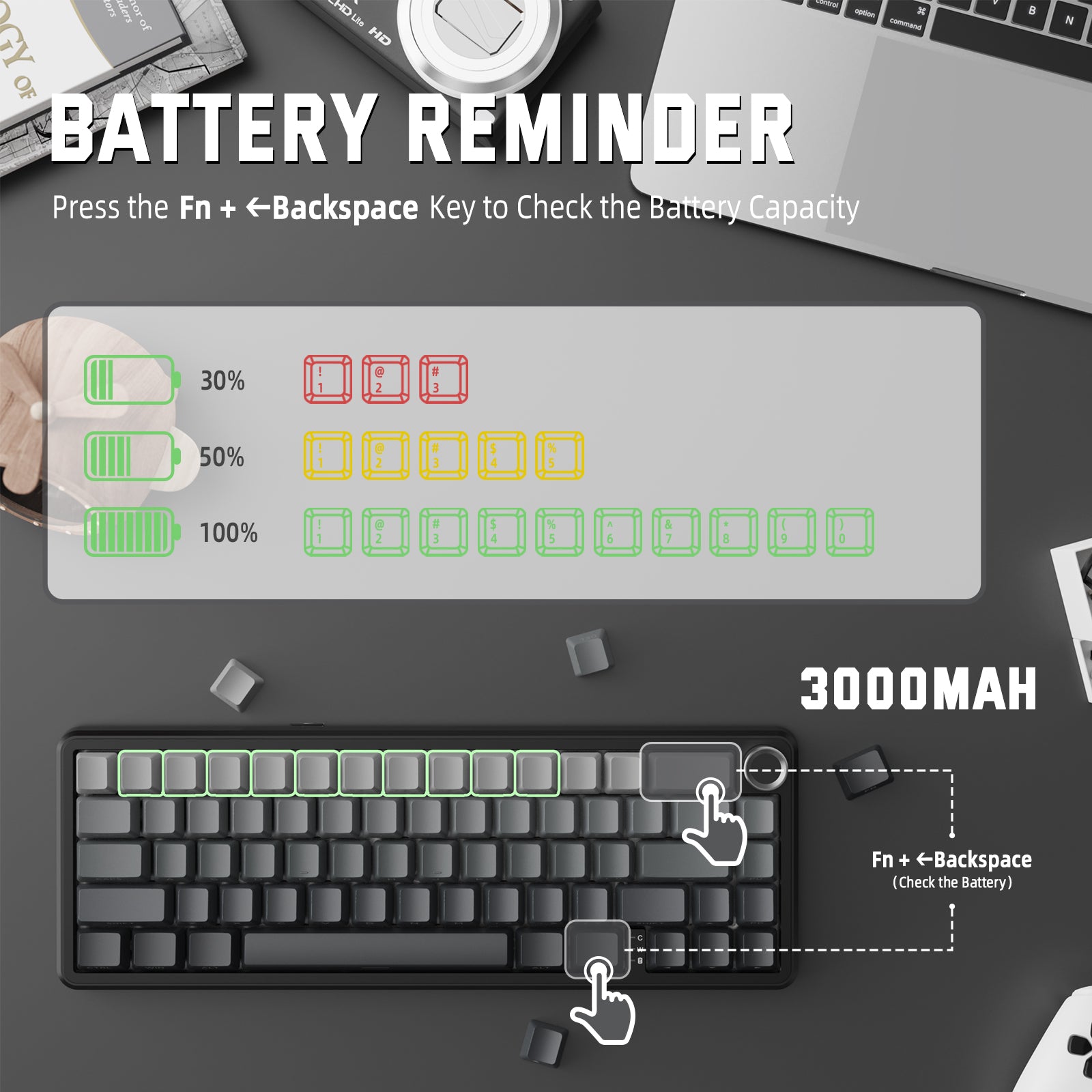 ATTACK SHARK X66 wireless mechanical keyboard, battery indicator, 65% compact design