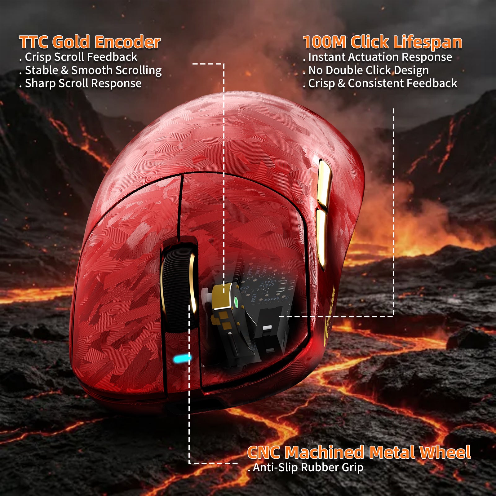 Mouse da gioco wireless ATTACK SHARK RS3 ULTRA in fibra di carbonio PAW3955MAX con cavo LED Ultra C06