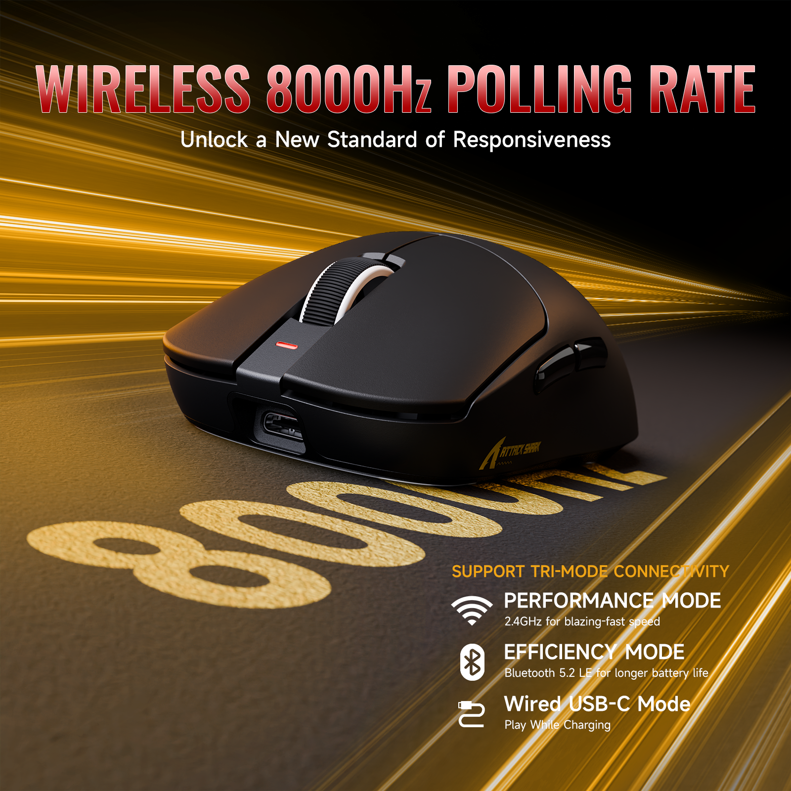 ATTACK SHARK X8 Series Mouse da Gioco Wireless Tri-mode Leggero