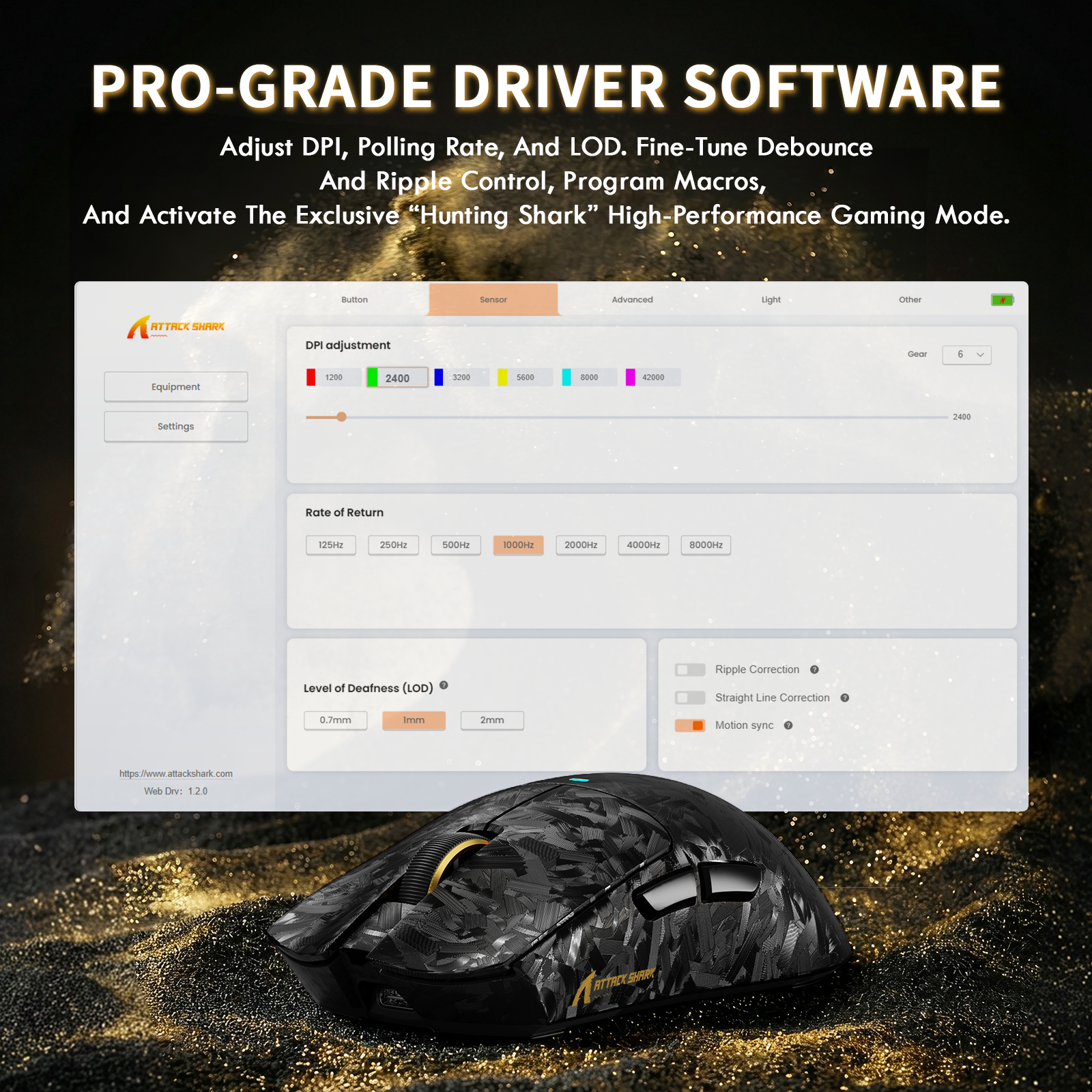 ATTACK SHARK X11 ULTRA Mouse da gioco wireless in fibra di carbonio con cavo LED Ultra C06