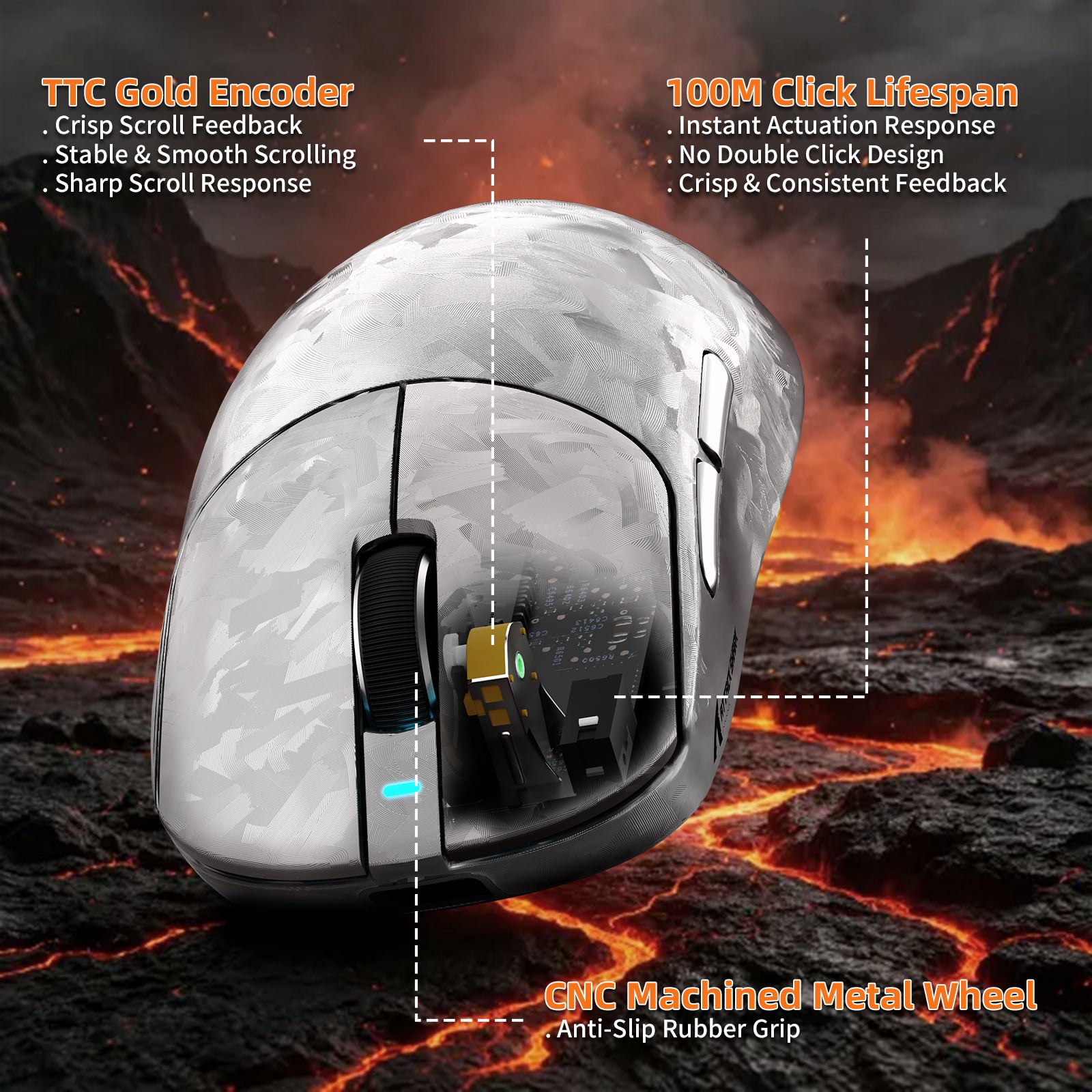 Mouse da gioco wireless ATTACK SHARK RS3 ULTRA in fibra di carbonio PAW3955MAX con cavo LED Ultra C06