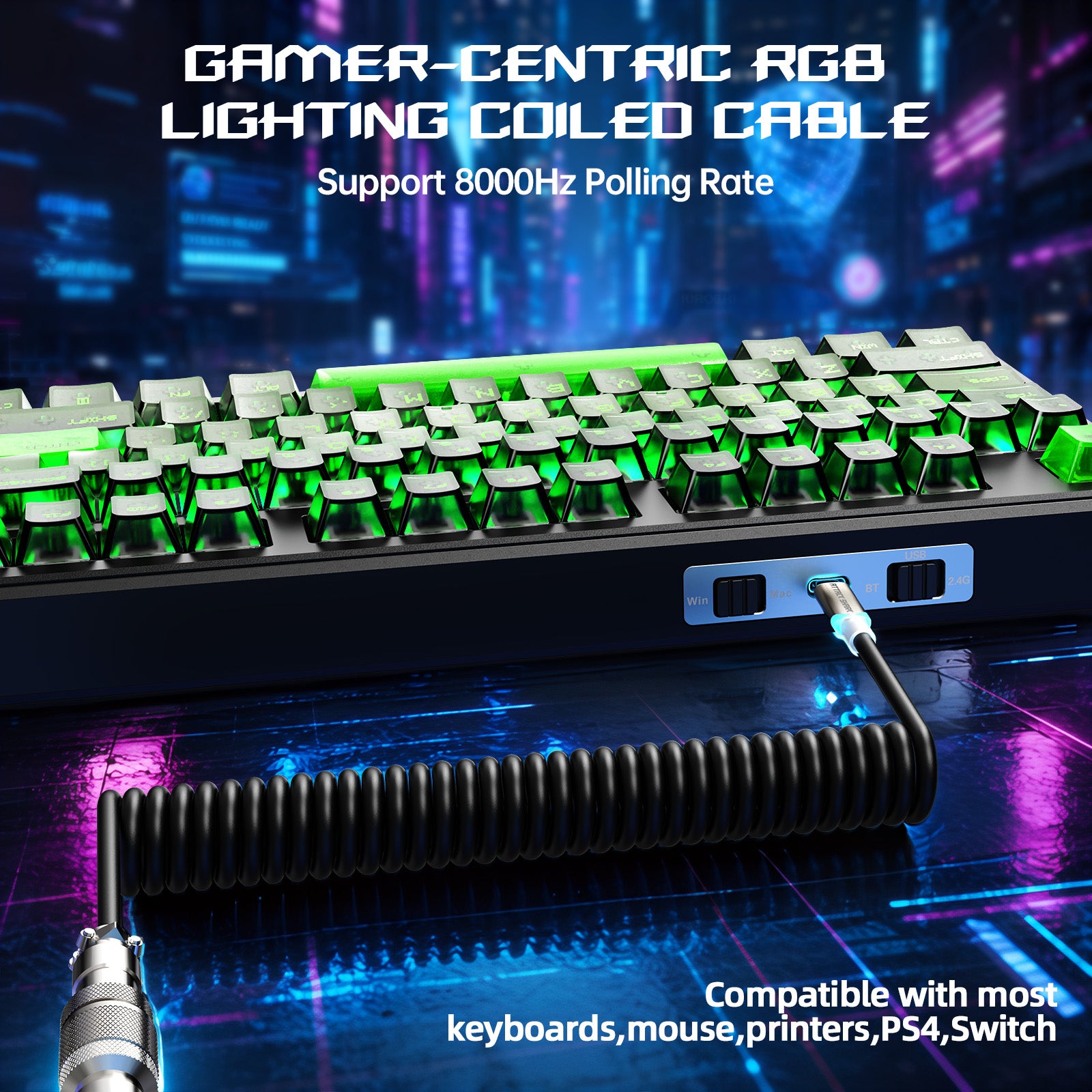 ATTACK SHARK X87 ULTRA Tastiera da gioco wireless con ricevitore 8KHz e cavo a spirale RGB