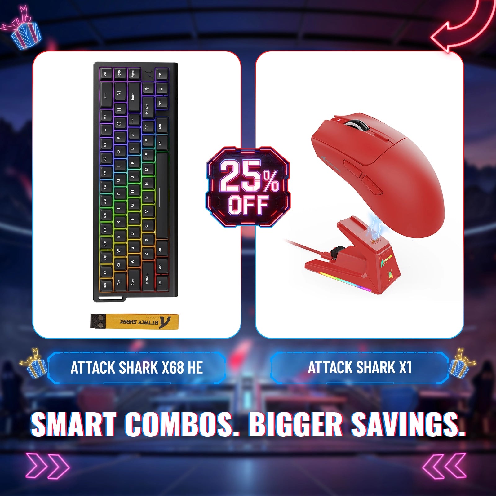 Tastiera Rapid Trigger ATTACK SHARK X68HE + Mouse da gaming wireless X1 - Pacchetto