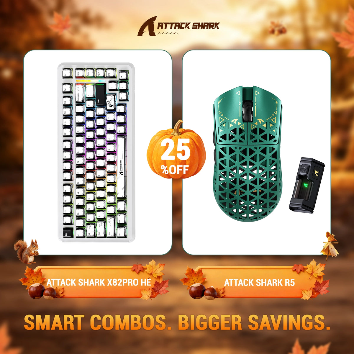 Bundle tastiera ATTACK SHARK X82 PRO HE con attivazione rapida + mouse da gaming wireless in fibra di carbonio R5