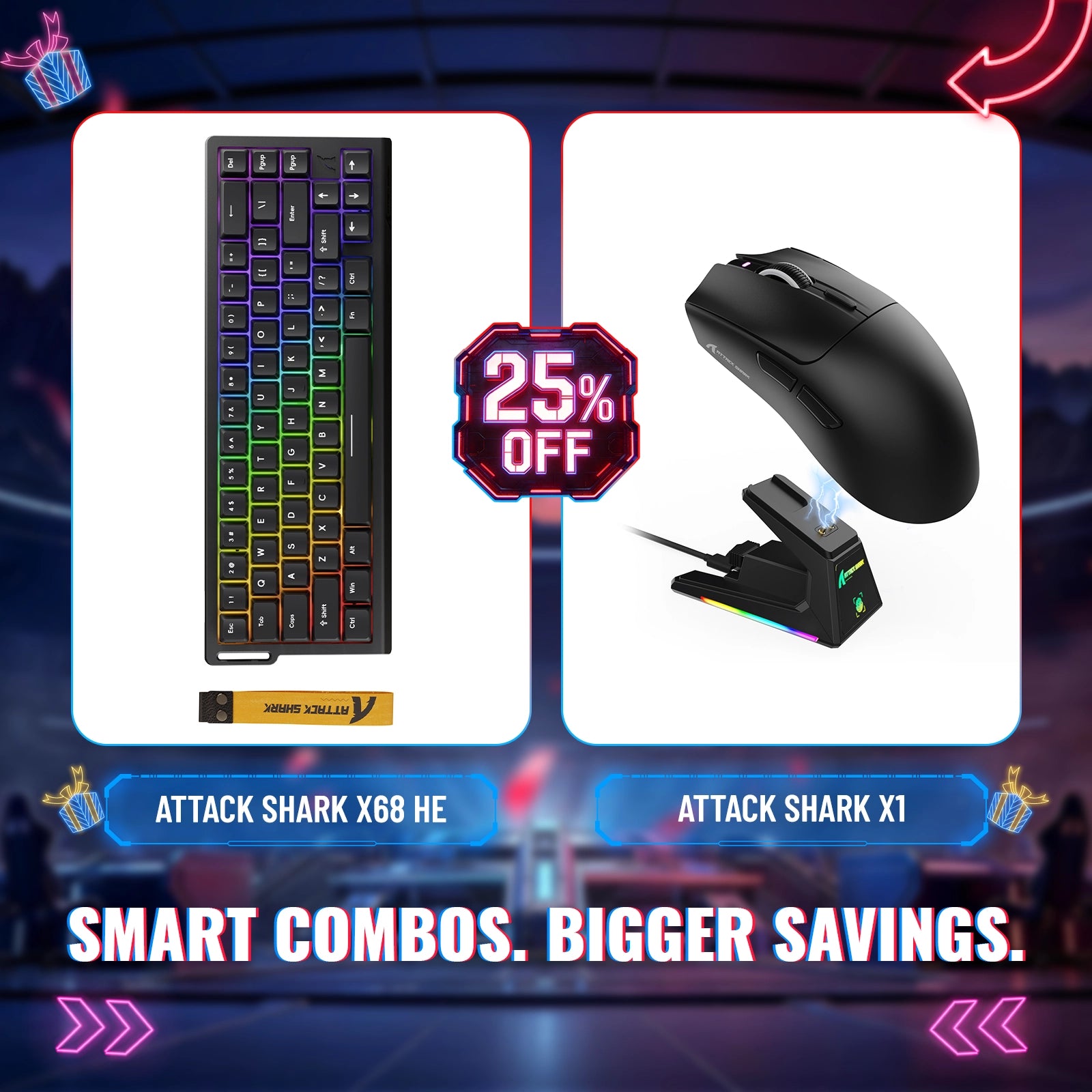 Tastiera Rapid Trigger ATTACK SHARK X68HE + Mouse da gaming wireless X1 - Pacchetto