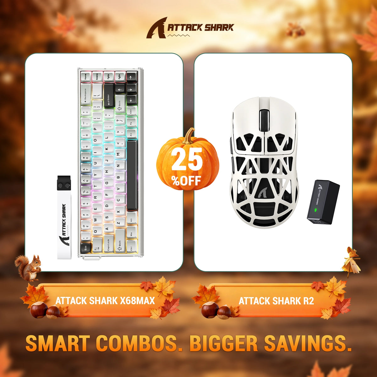 Bundle tastiera in alluminio ATTACK SHARK X68 MAX HE con attivazione rapida + mouse da gaming wireless in lega di magnesio R2