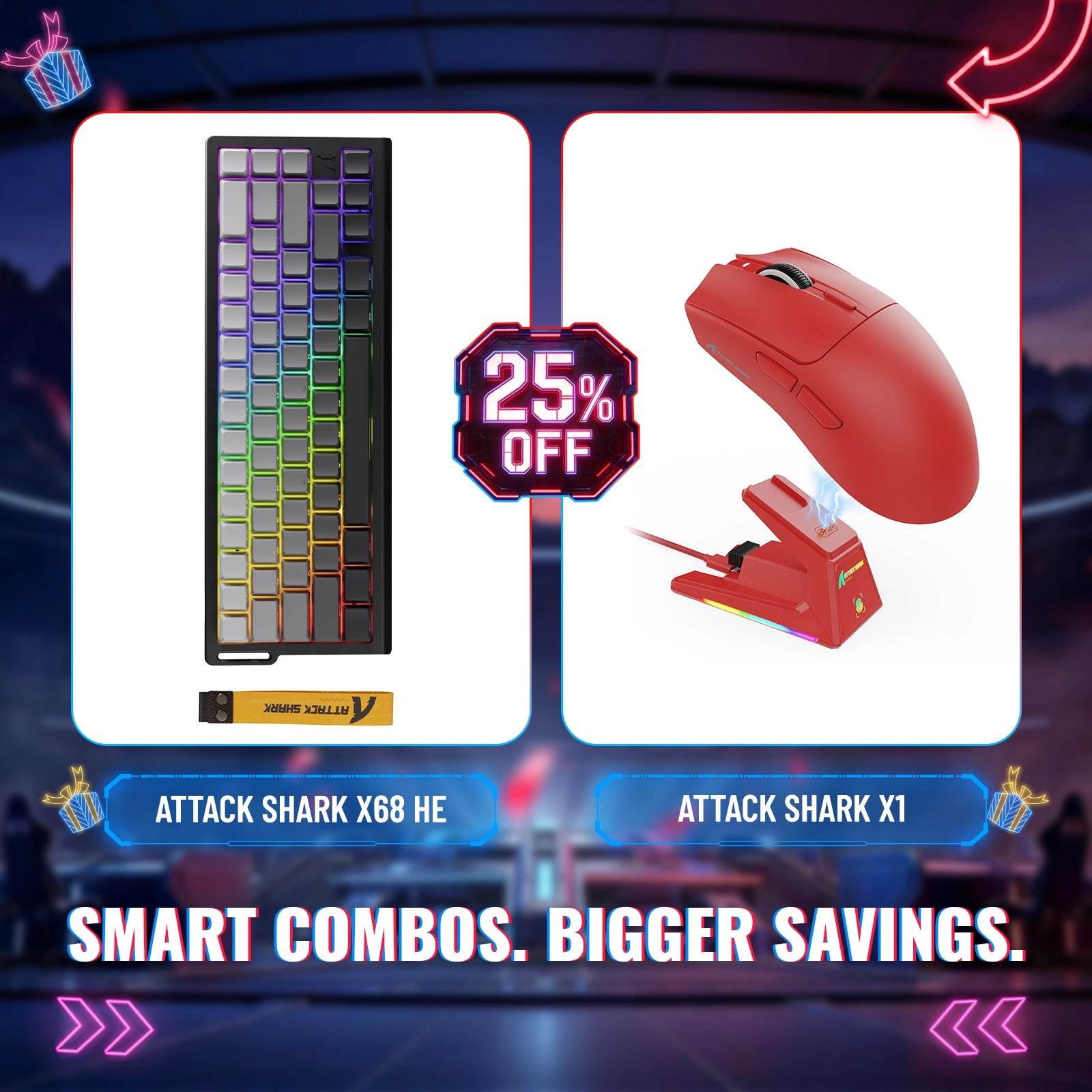 Tastiera Rapid Trigger ATTACK SHARK X68HE + Mouse da gaming wireless X1 - Pacchetto