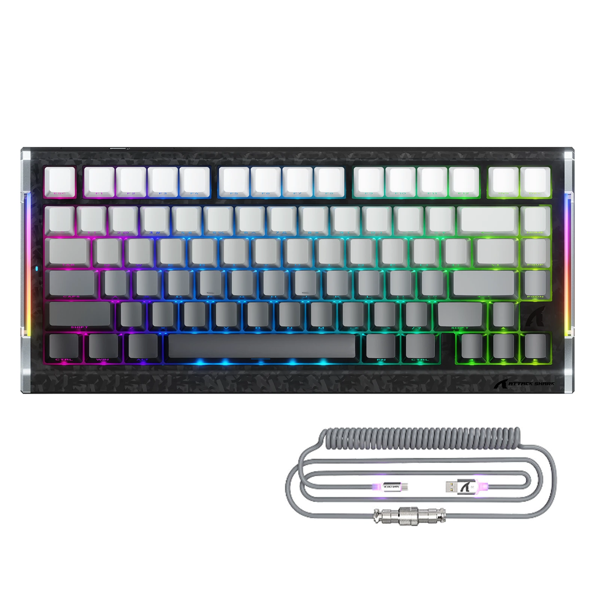 ATTACK SHARK R86 HE Carbon Fiber Wired Rapid Trigger Magnetic Switch Gaming Keyboard con cavo spiralato RGB C01 ULTRA