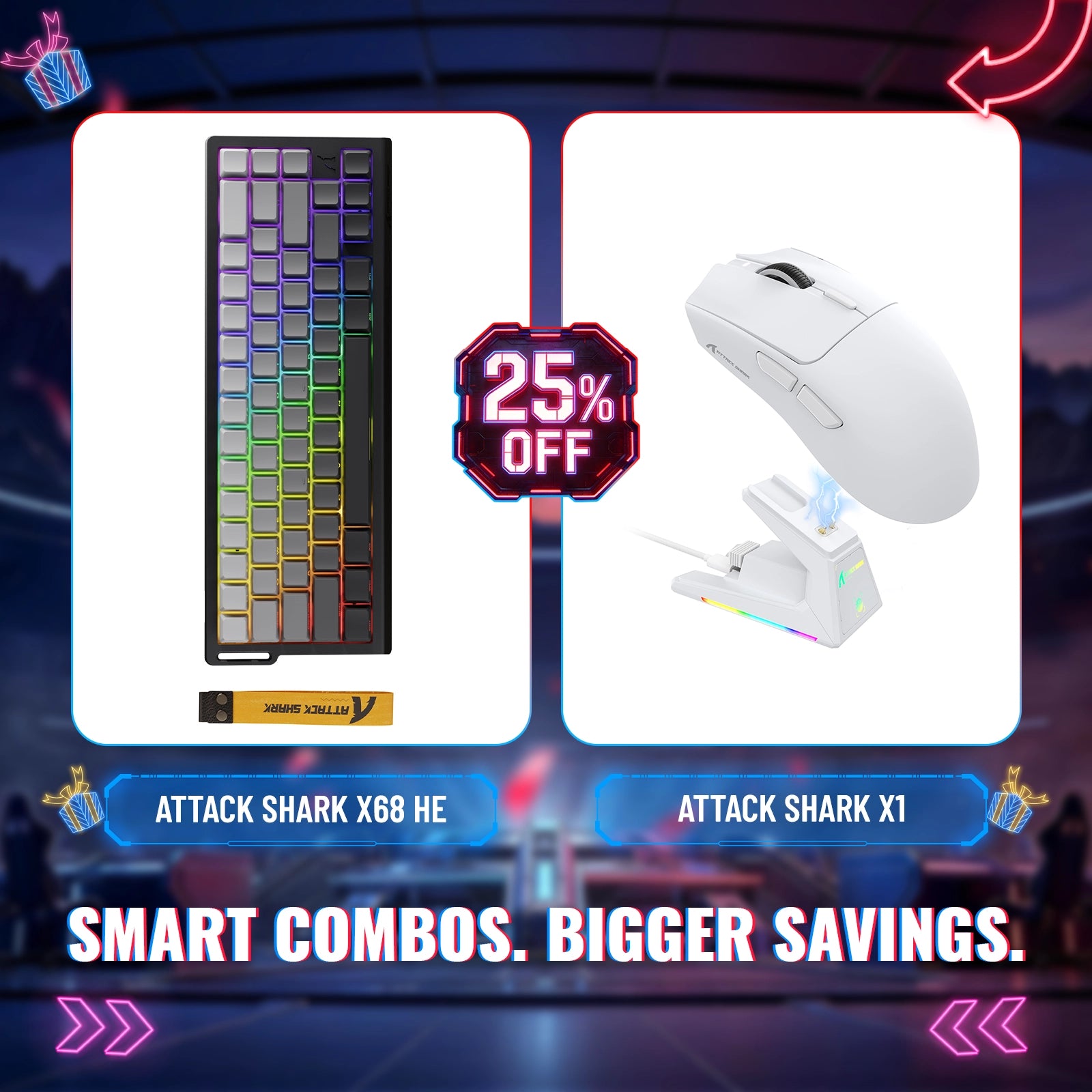 Tastiera Rapid Trigger ATTACK SHARK X68HE + Mouse da gaming wireless X1 - Pacchetto