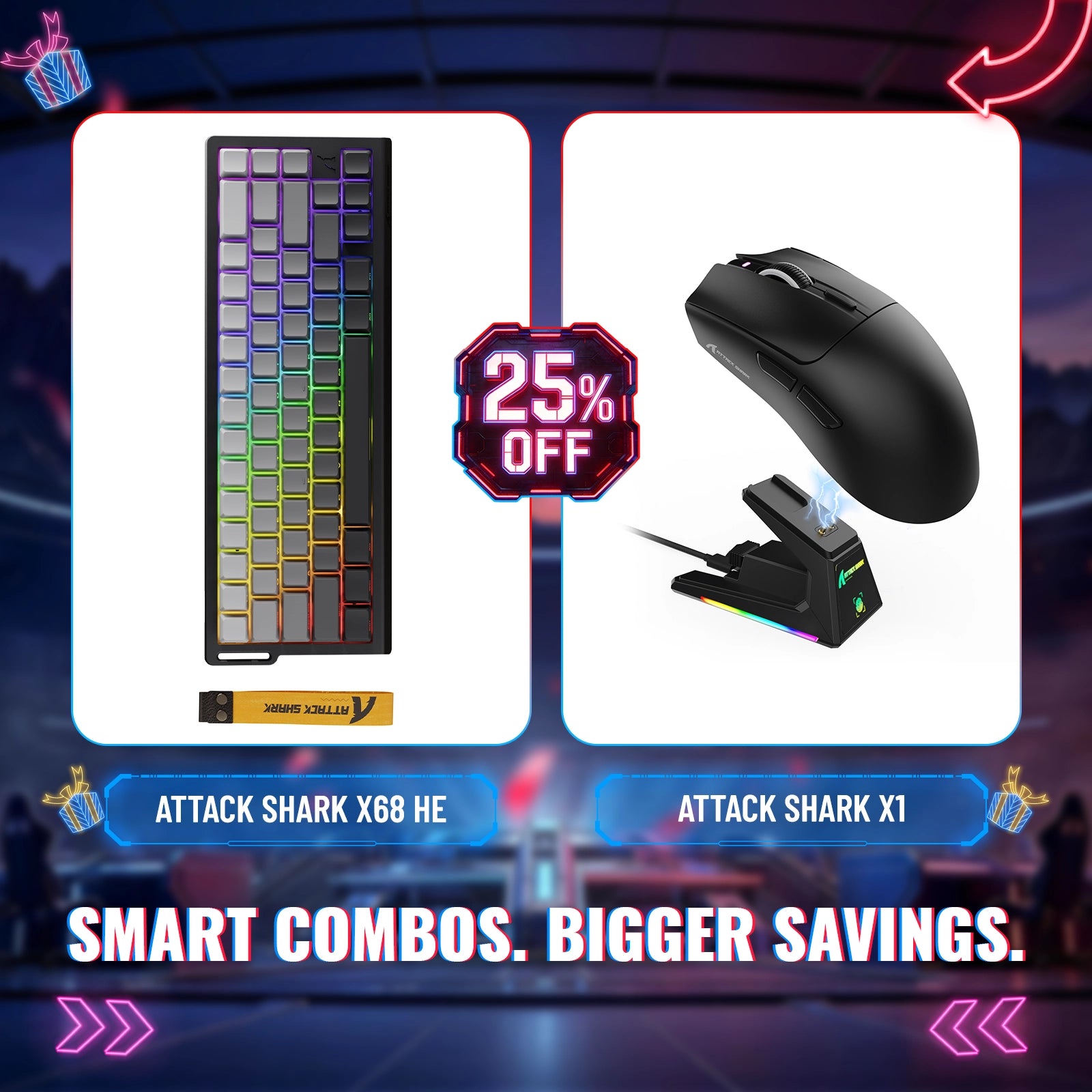 Tastiera Rapid Trigger ATTACK SHARK X68HE + Mouse da gaming wireless X1 - Pacchetto