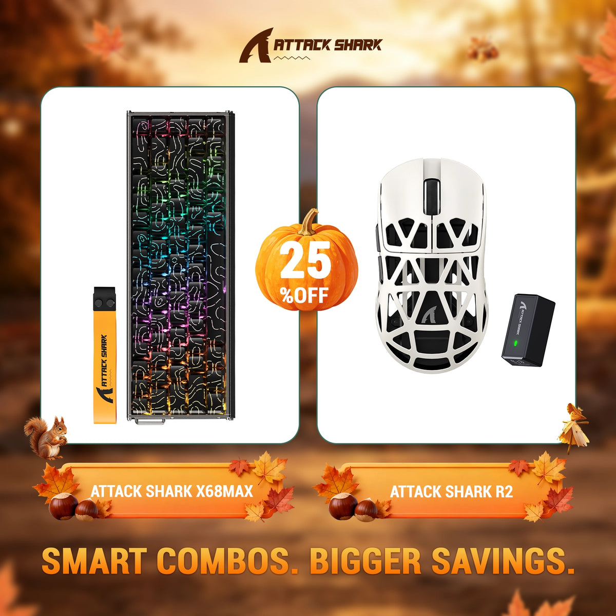 Bundle tastiera in alluminio ATTACK SHARK X68 MAX HE con attivazione rapida + mouse da gaming wireless in lega di magnesio R2