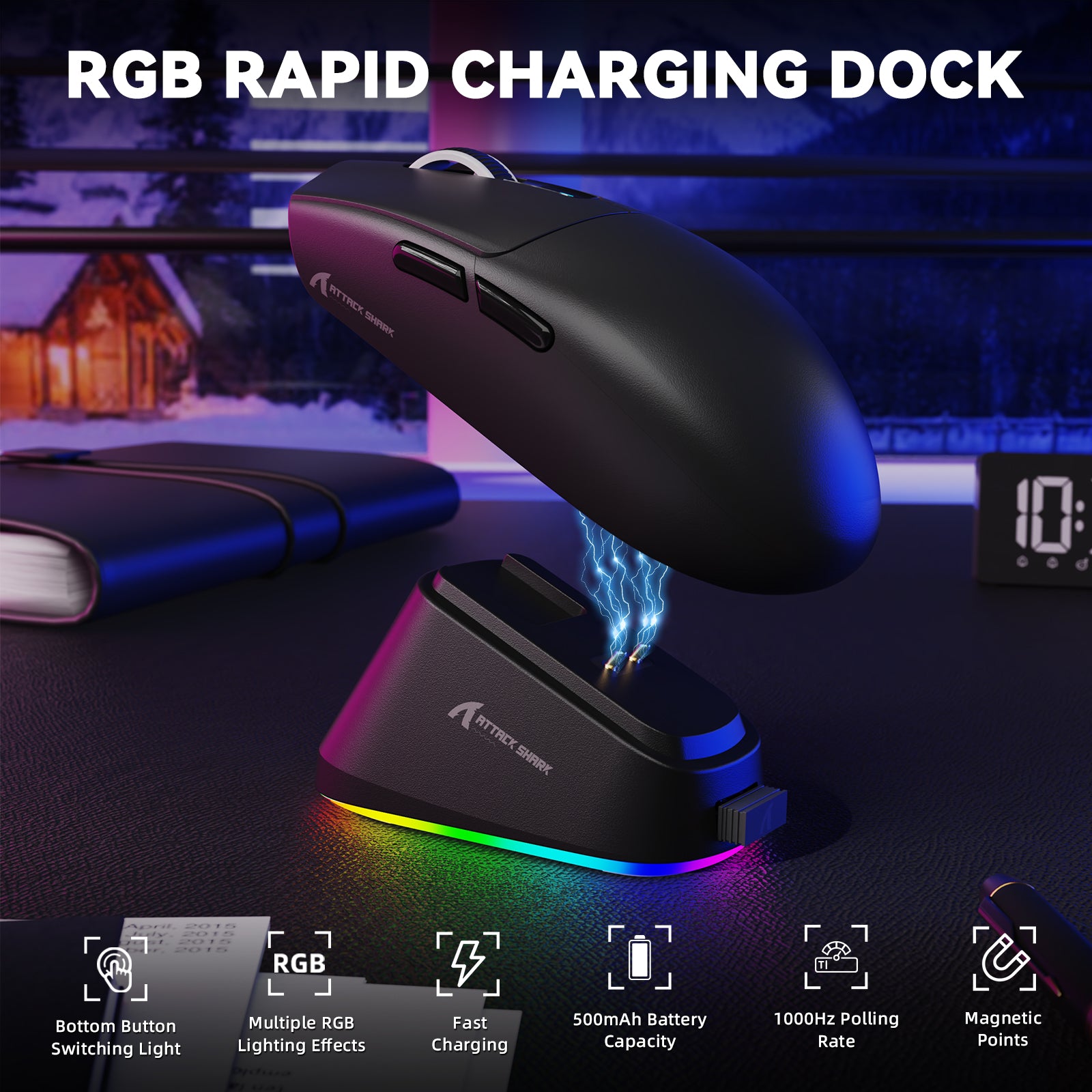 Mouse da gioco wireless tri-mode ATTACK SHARK G3PRO con dock di ricarica, 25000 DPI, ultraleggero