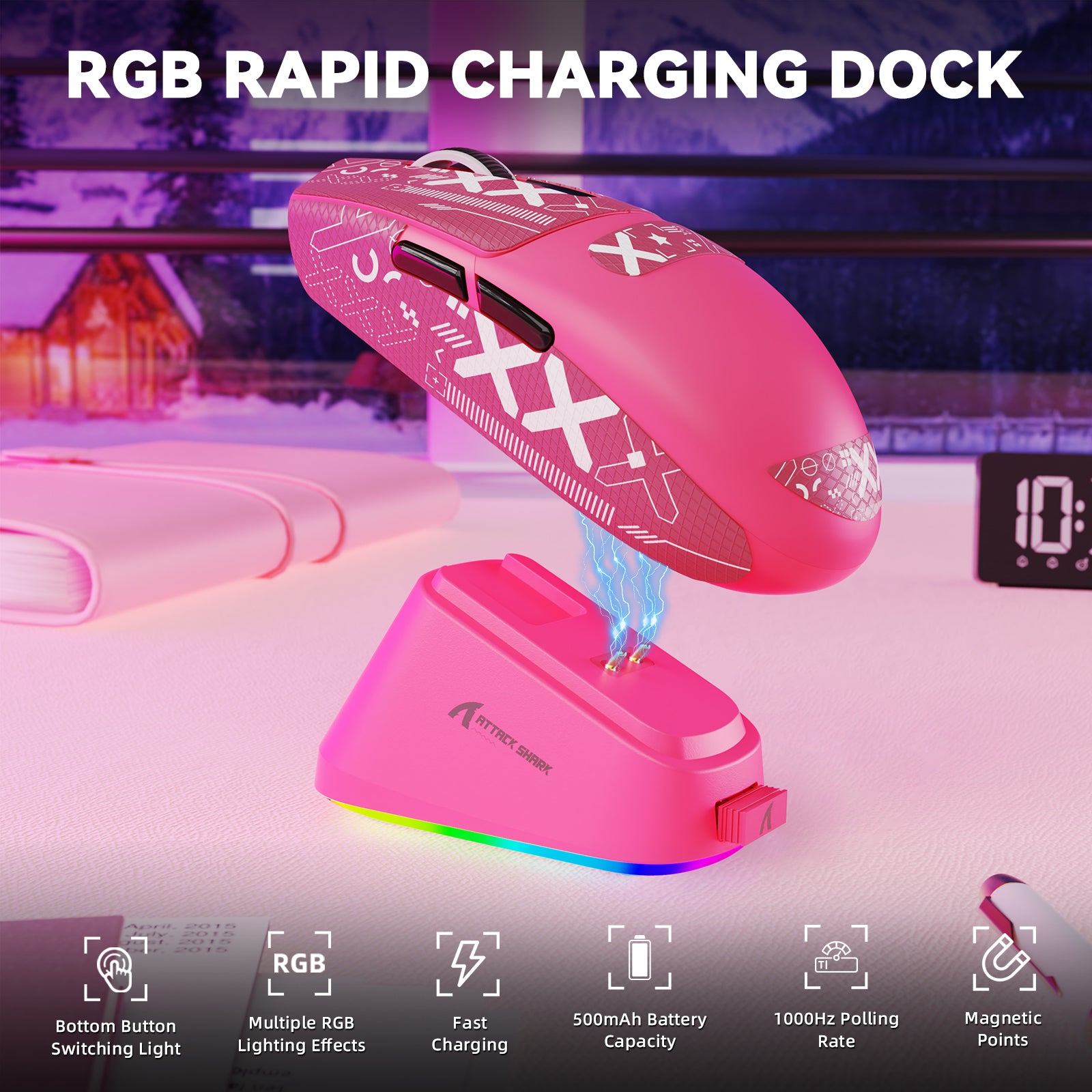 Mouse da gioco wireless tri-mode ATTACK SHARK G3PRO con dock di ricarica, 25000 DPI, ultraleggero