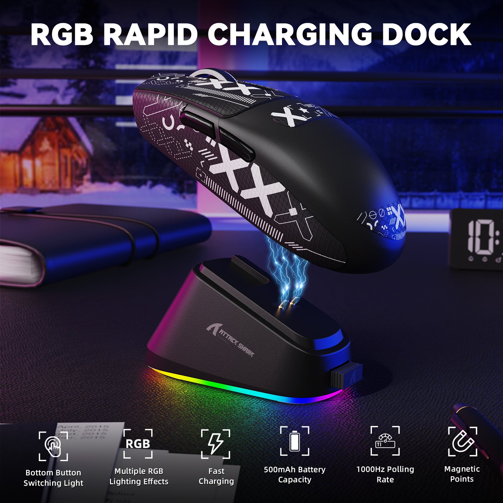 Mouse da gioco wireless tri-mode ATTACK SHARK G3PRO con dock di ricarica, 25000 DPI, ultraleggero