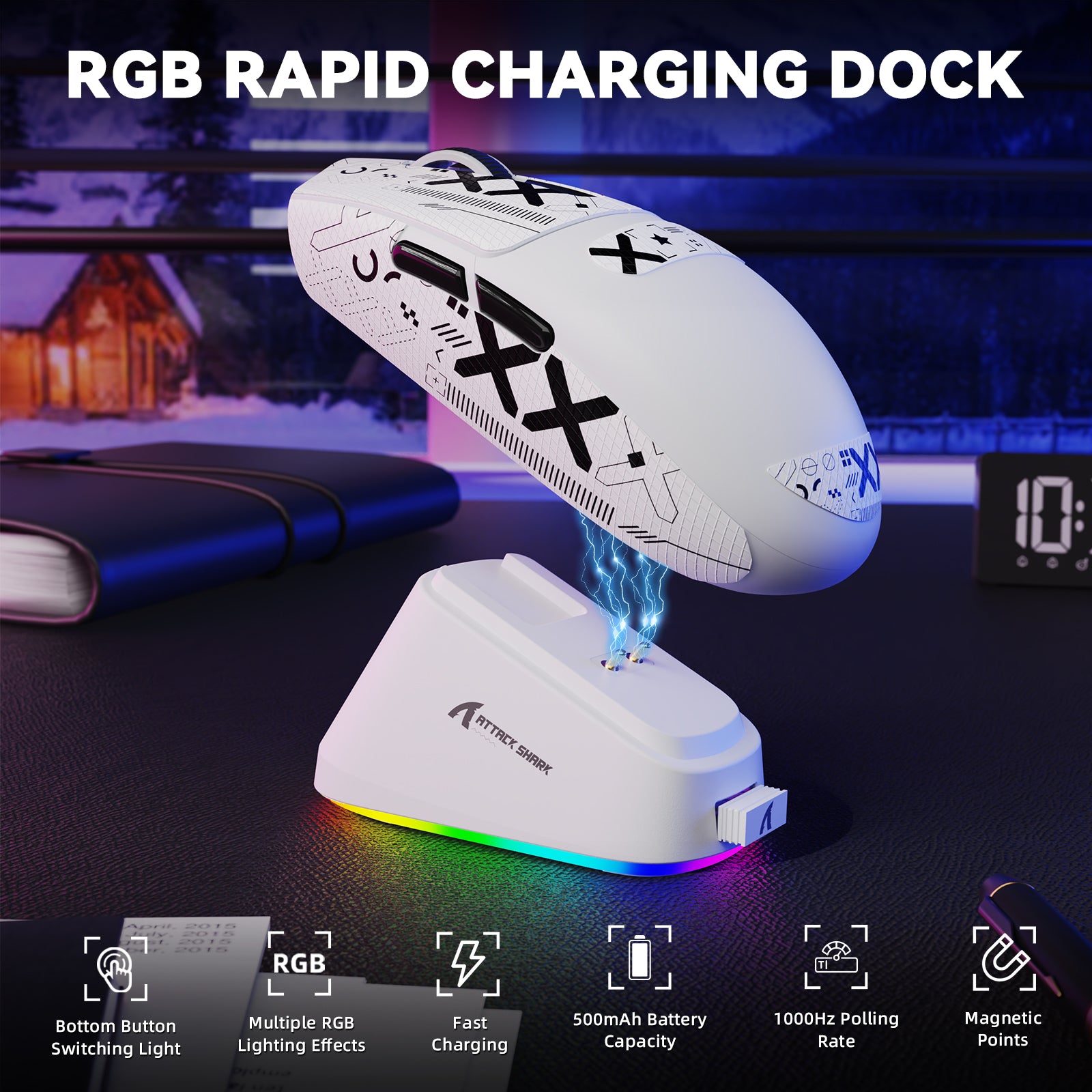 Mouse da gioco wireless tri-mode ATTACK SHARK G3PRO con dock di ricarica, 25000 DPI, ultraleggero