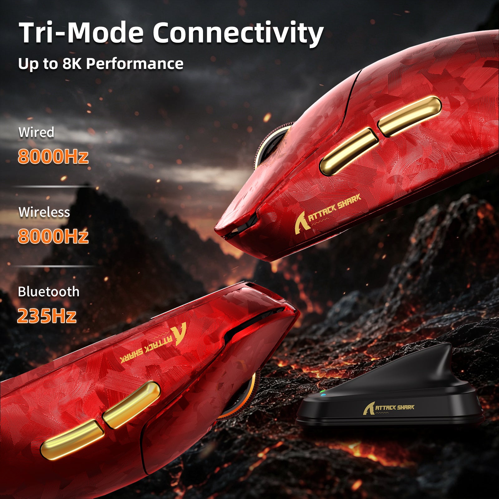 Mouse da gioco wireless ATTACK SHARK RS3 ULTRA in fibra di carbonio PAW3955MAX con cavo LED Ultra C06