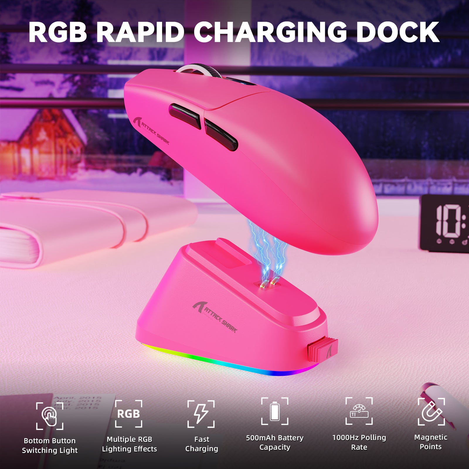 Mouse da gioco wireless tri-mode ATTACK SHARK G3PRO con dock di ricarica, 25000 DPI, ultraleggero