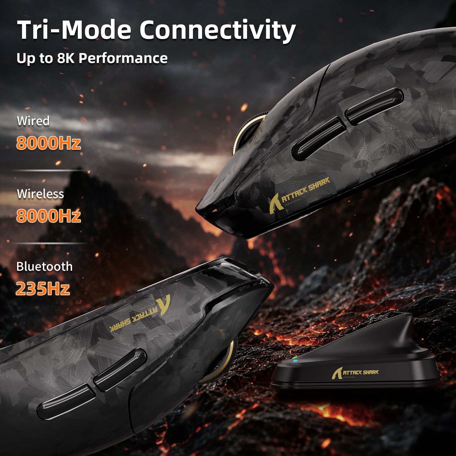 Mouse da gioco wireless ATTACK SHARK RS3 ULTRA in fibra di carbonio PAW3955MAX con cavo LED Ultra C06