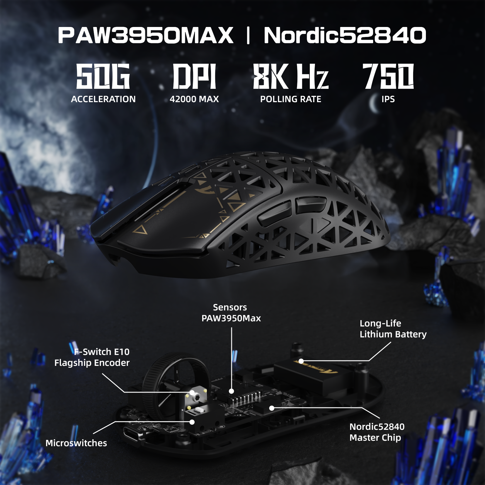 ATTACK SHARK R5 ULTRA Mouse da Gaming Wireless in Fibra di Carbonio 8K PAW3950MAX