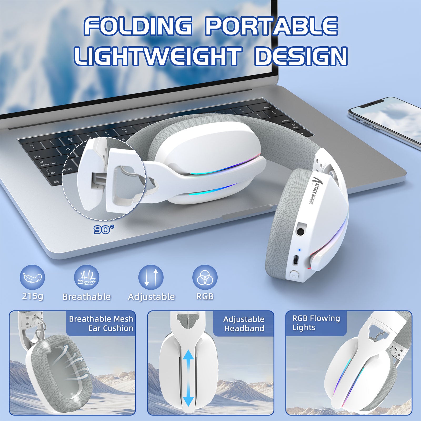 Cuffie da gaming ATTACK SHARK L90 pieghevoli RGB ultra-leggere a tre modalità