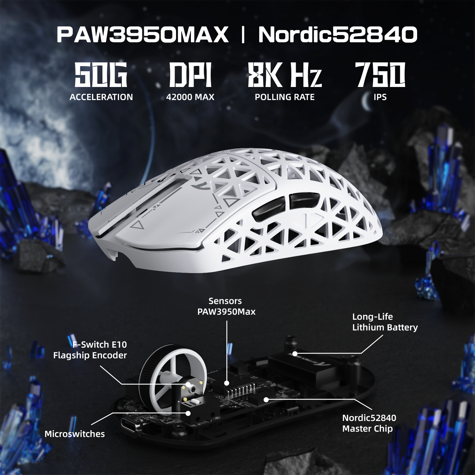 ATTACK SHARK R5 ULTRA Mouse da Gaming Wireless in Fibra di Carbonio 8K PAW3950MAX