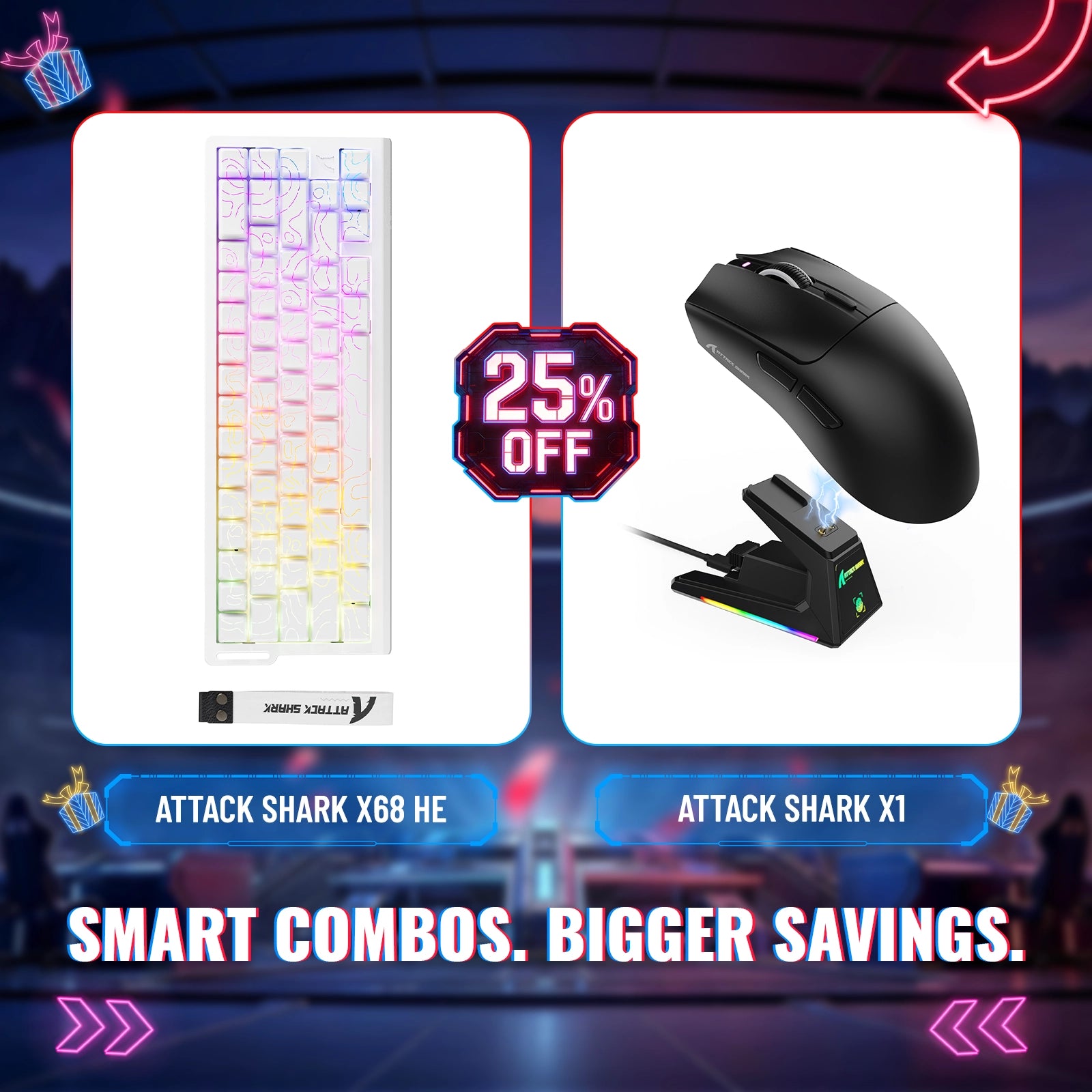 Tastiera Rapid Trigger ATTACK SHARK X68HE + Mouse da gaming wireless X1 - Pacchetto