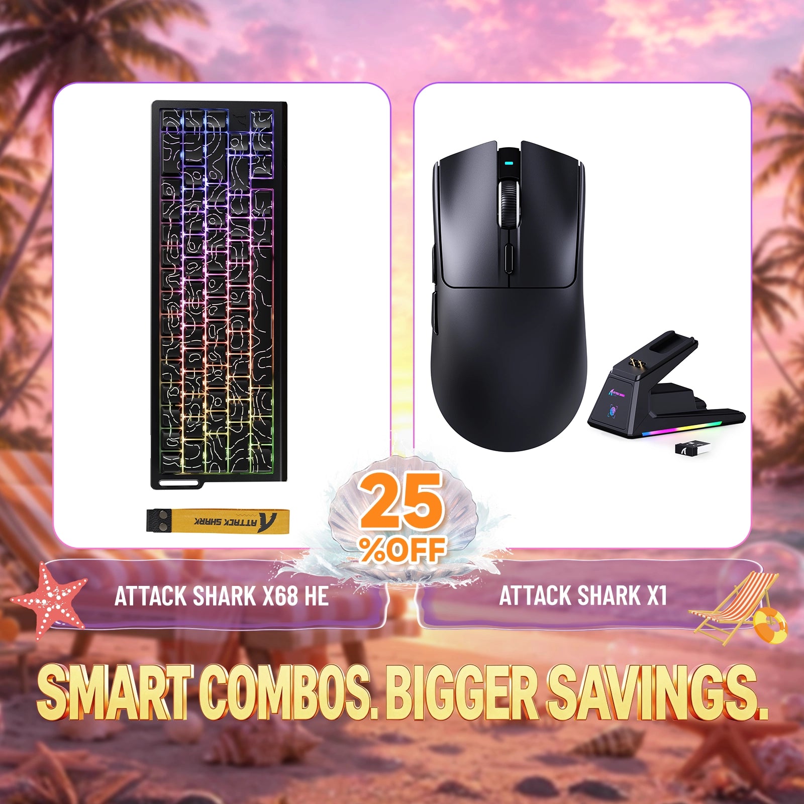 ATTACK SHARK X68HE rapid trigger keyboard and X1 wireless gaming mouse bundle, 25% off