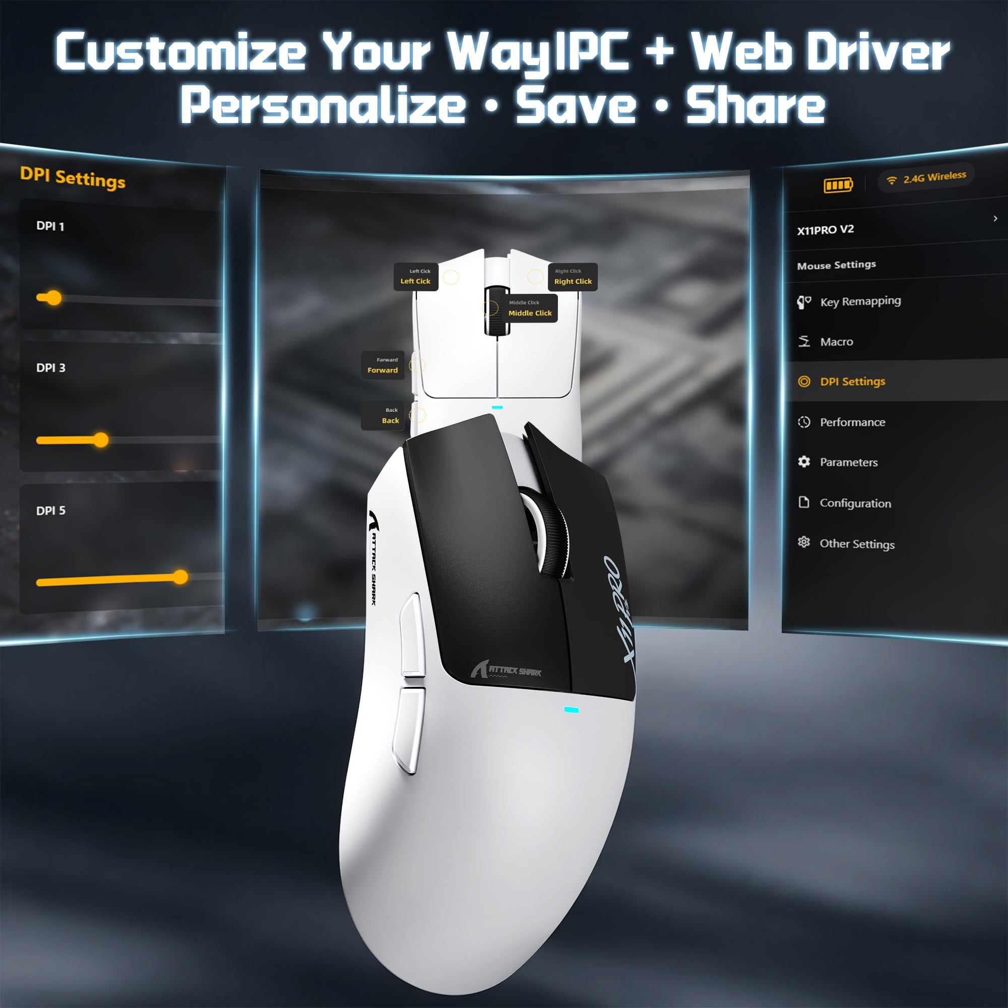 Mouse da gioco wireless ATTACK SHARK X11 PRO V2 con dock di ricarica e display TFT