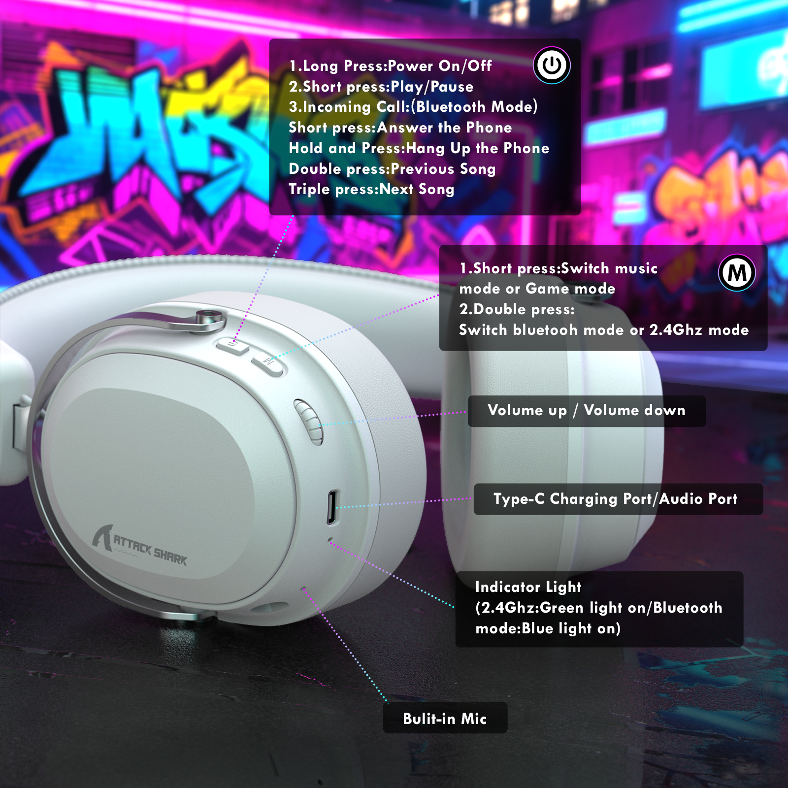 ATTACK SHARK L30PRO Cuffie da Gioco Wireless