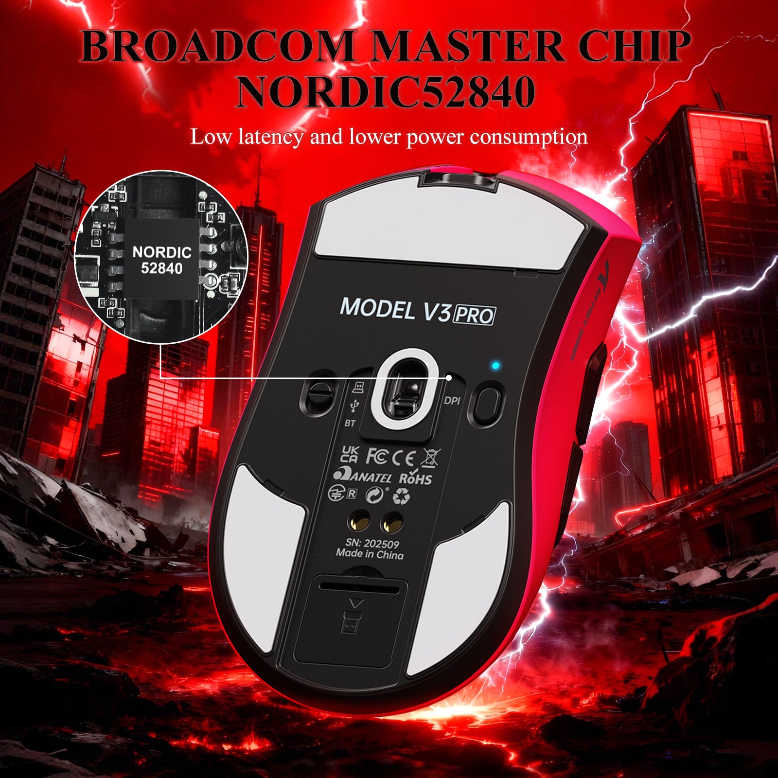 ATTACK SHARK V3PRO Mouse da Gioco Tri-Mode Ultra-Leggero con Dock di Ricarica