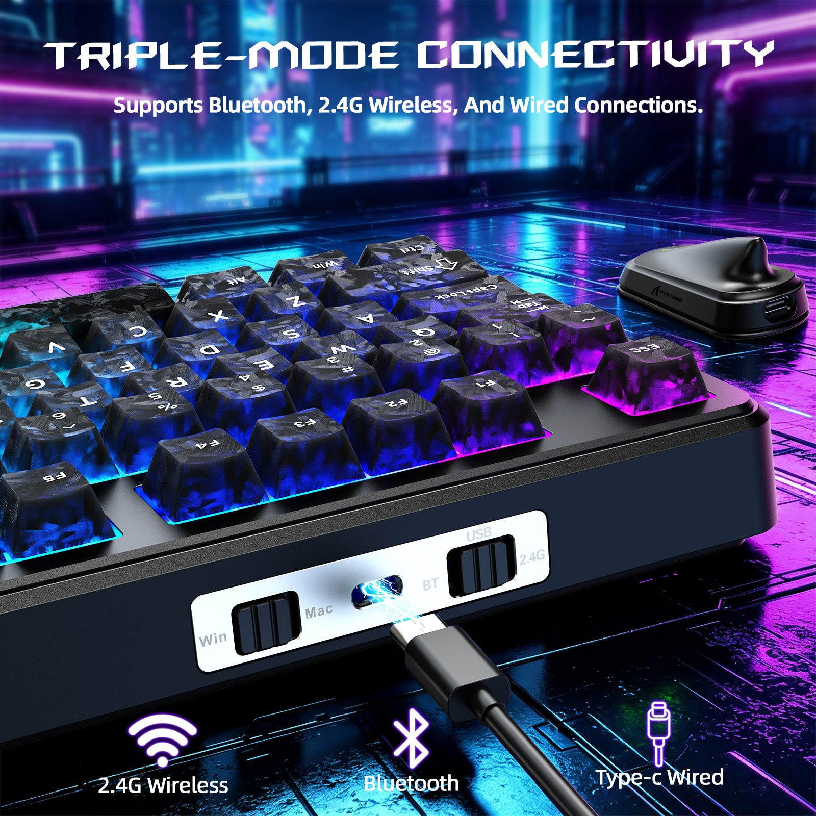 ATTACK SHARK X87 ULTRA Tastiera da gioco wireless con ricevitore 8KHz e cavo a spirale RGB