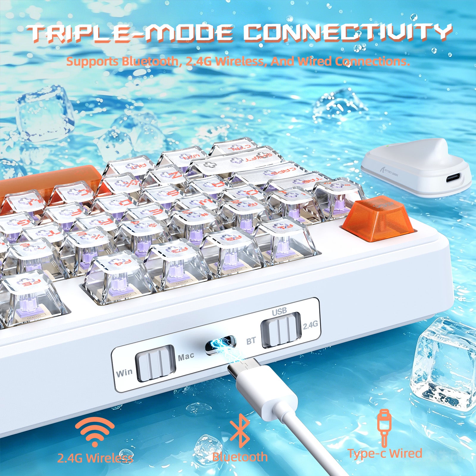 ATTACK SHARK X87 ULTRA Tastiera da gioco wireless con ricevitore 8KHz e cavo a spirale RGB