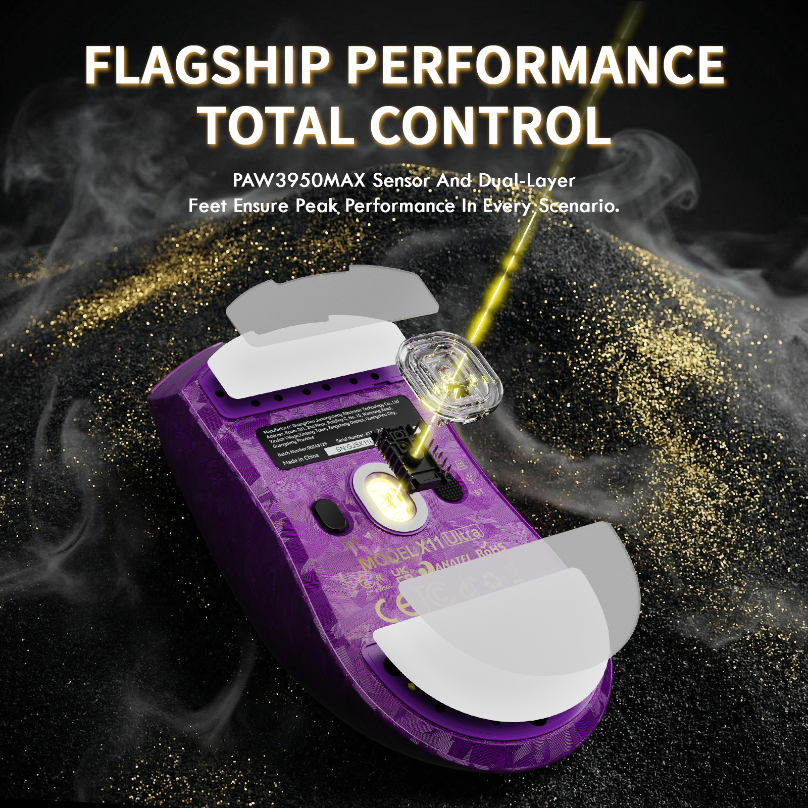 Mouse da gioco wireless ATTACK SHARK X11 ULTRA in fibra di carbonio con cavo LED C06 Ultra