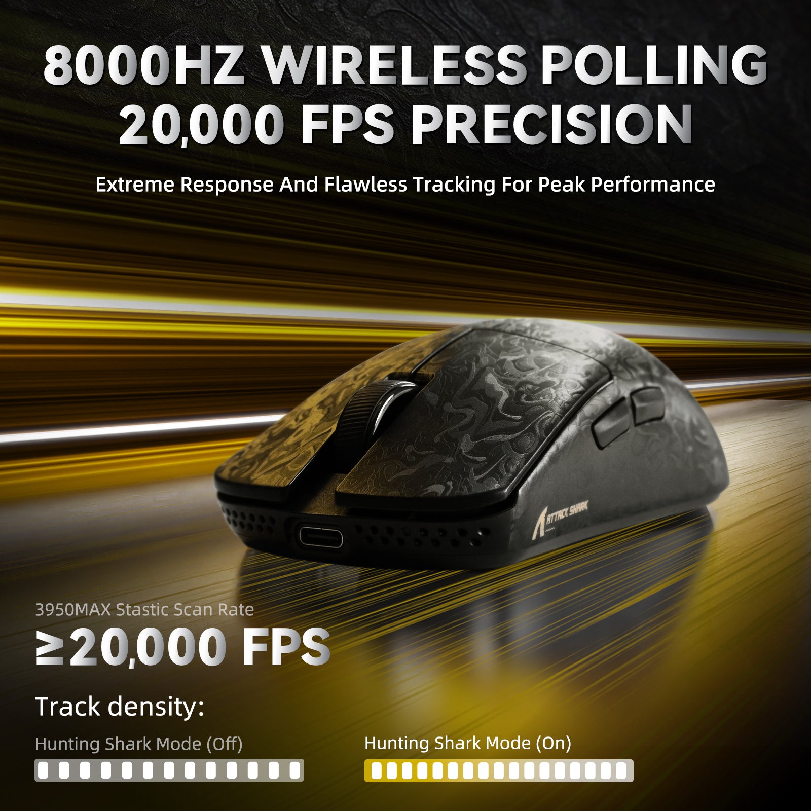 ATTACK SHARK R11 ULTRA Mouse da gioco wireless in fibra di carbonio 8K PAW3950MAX con cavo LED Ultra C06