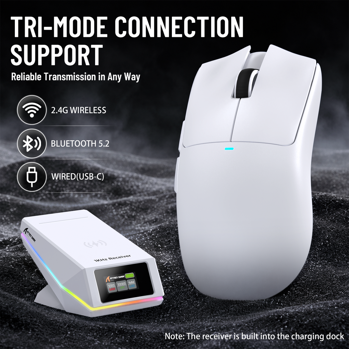 Mouse da gioco wireless ATTACK SHARK X11 PRO V2 con display TFT, dock di ricarica e cavo a spirale C06