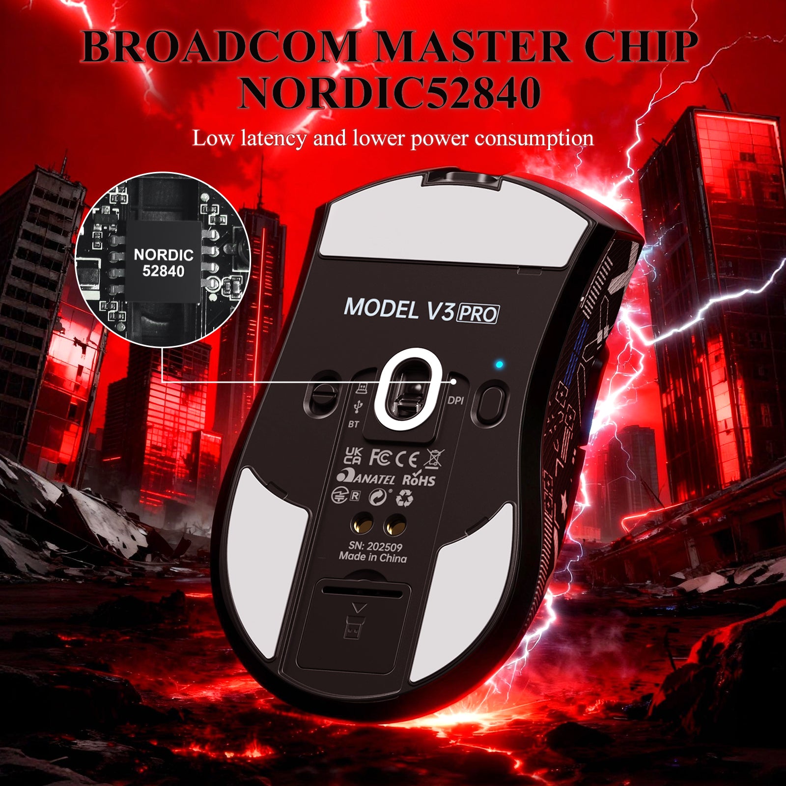 ATTACK SHARK V3PRO Mouse da Gioco Tri-Mode Ultra-Leggero con Dock di Ricarica