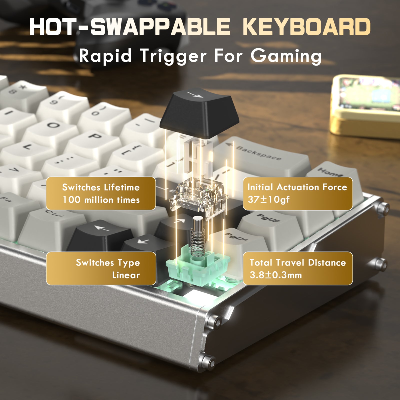 ATTACK SHARK X68MAX HE Tastiera CNC in Alluminio Rapid Trigger con Switch Magnetico e Cavo a Molla RGB C01Ultra