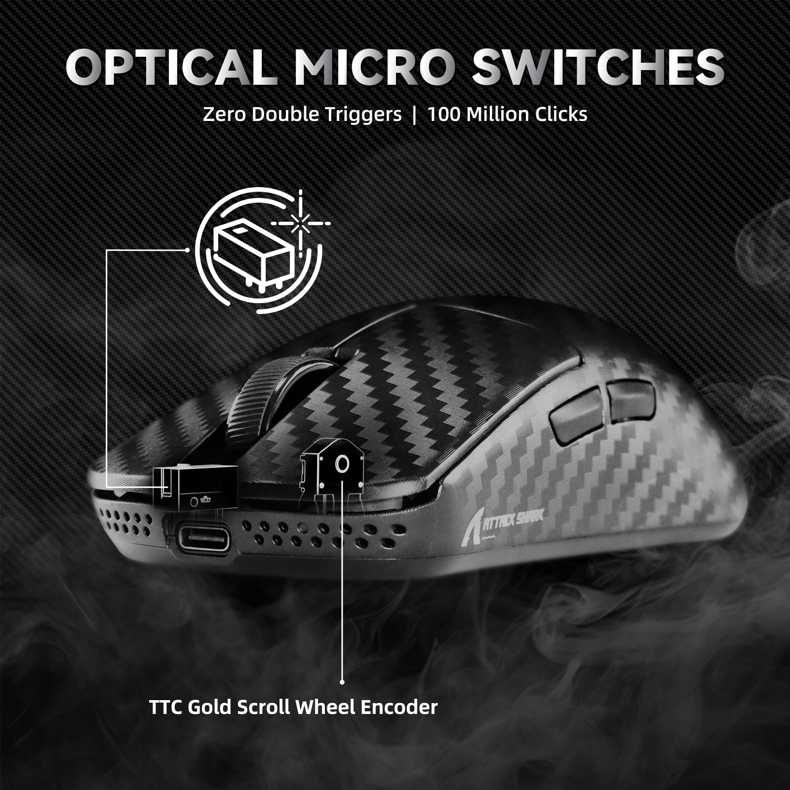 ATTACK SHARK R11 ULTRA Mouse da Gioco Wireless 8K in Fibra di Carbonio PAW3950MAX
