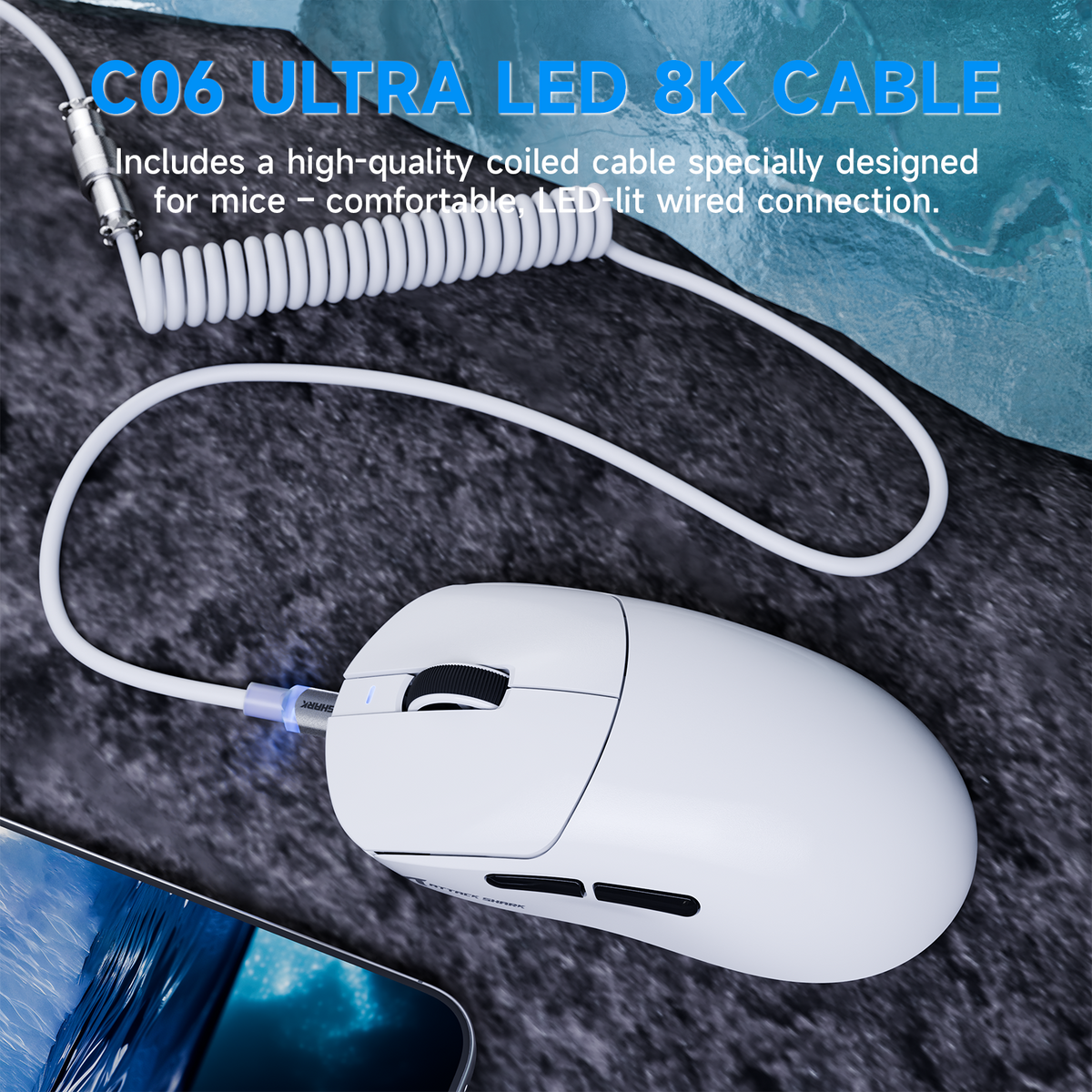 Mouse da gaming wireless tri-modalità ATTACK SHARK X8 PLUS con cavo C06 ULTRA